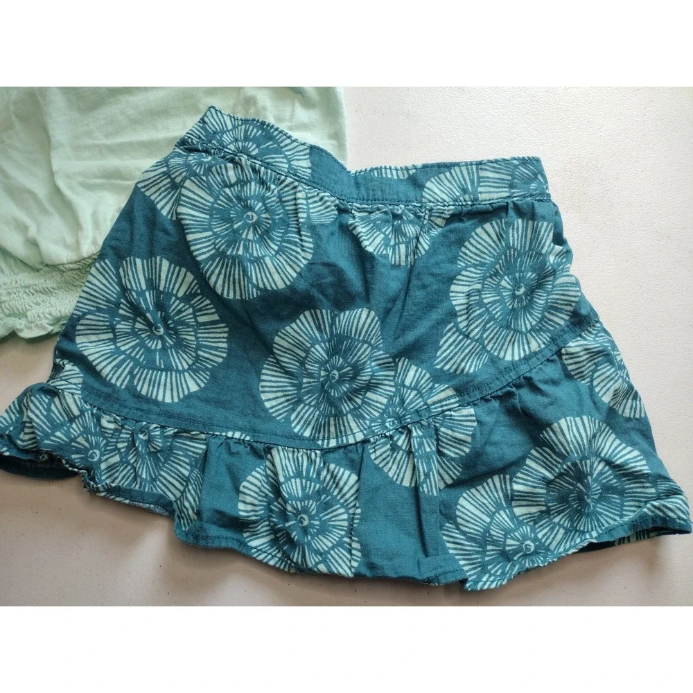 Carters Kid Girls Mint Eyelet‎ Top and Teal Floral Skirt Set Size 5